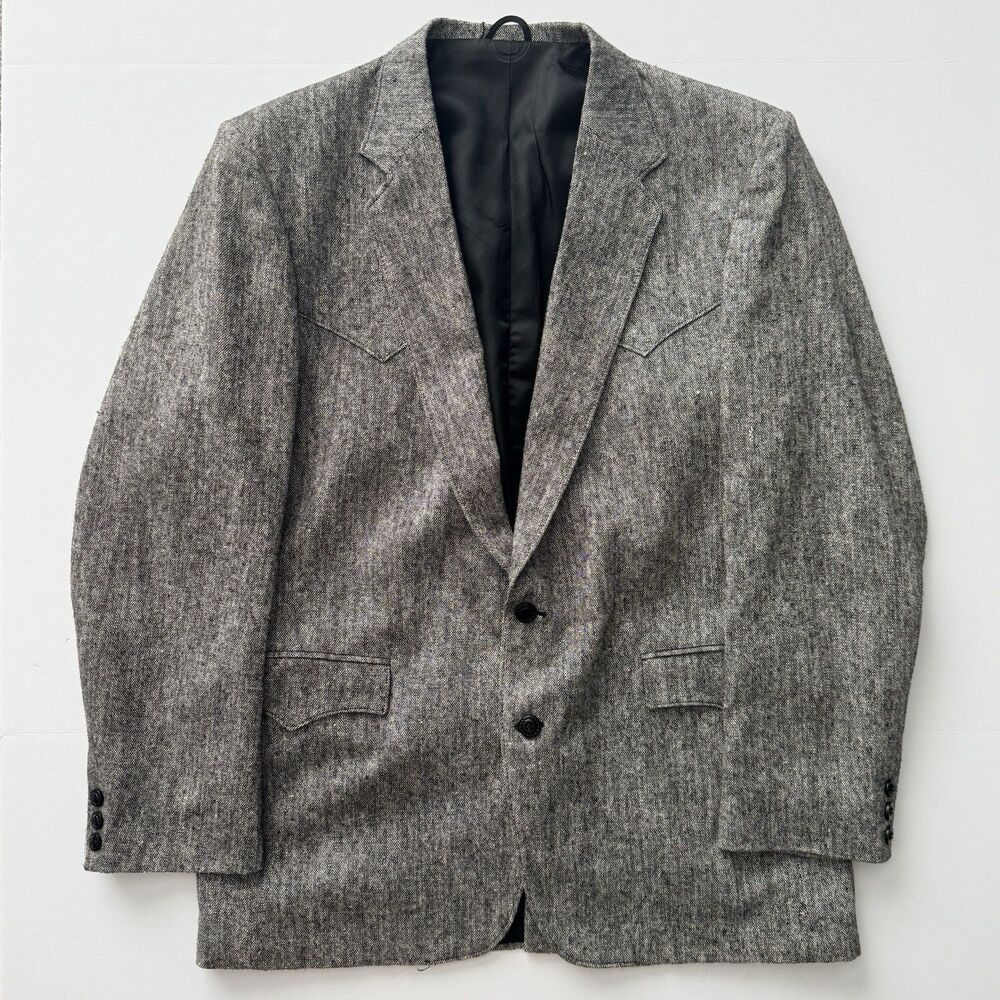 Circle S Dallas Texas Mens 44L Made In USA Western Cowboy Blazer Gray Flecked
